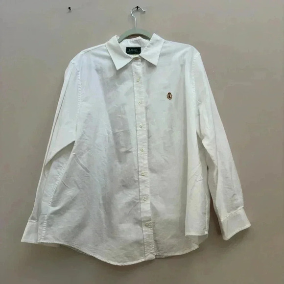 Ralph Lauren Men's White Oxford Shirt M Long Sleeve Embroidered RL Logo - Picture 4 of 5